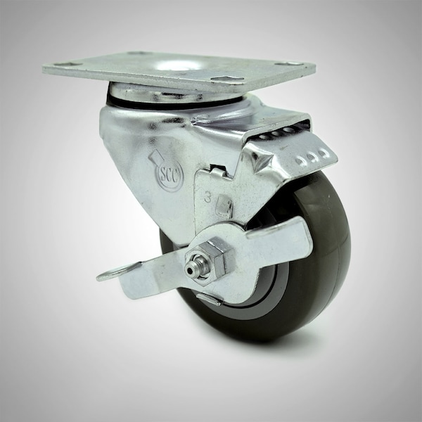 3 Inch SS Gray Polyurethane Swivel Top Plate Caster with Brake